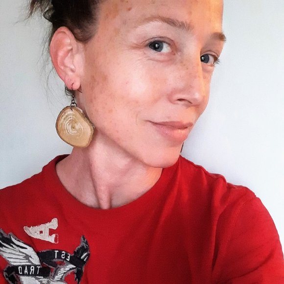 Christmas SALE Wood Slice Earrings Dangle Statement Jewelry Nature - Picture 3 of 6